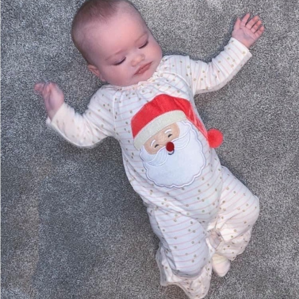 COPY - 3-6M | Baby girl Mud Pie Santa Christmas glitter velvet jumpsuit